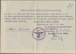 KZ-Post: KZ SACHSENHAUSEN: 1940, Empfangsbescheinigung Mit Kommandanturstempel Und Beglaubigung Der - Covers & Documents