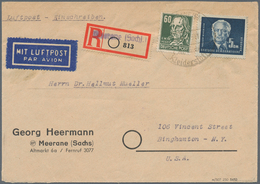 DDR: 1951, 5 DM Schwarzblau Als Ausgaben-MiF SBZ/DDR Mit 60 Pf Hegel Auf R-Luftp.-Brief Von Merane N - Other & Unclassified