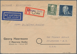 DDR: 1951, 5 DM Schwarzblau Als Ausgaben-MiF SBZ/DDR Mit 60 Pf Hegel Auf R-Luftp.-Brief Von Merane N - Autres & Non Classés