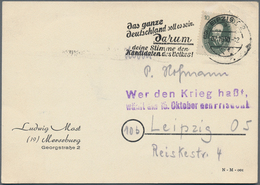 DDR: 1950, 10 Pf Dkl'graugrün "Akademiker", Portogerechte Einzelfrankatur Auf Ortspostkarte Von LEIP - Other & Unclassified
