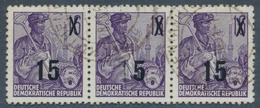 DDR: 1954, 15 Auf 16 Pfg. Fünfjahrplan Im Waagerechten Dreierstreifen, Dabei Die Mittlere Marke Mit - Andere & Zonder Classificatie