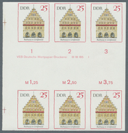DDR: 1968, 25 Pfg. Greifwald Im Geschnittenen 6-er-Block, Einmal Mit Druckvermerk. Vier Postfrische - Autres & Non Classés