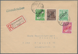 Berlin: 10, 15 U. 84 Pf. Schwarzaufdruck Mit 40 Pf. Rotaufdruck Zusammen Auf R-Doppelbf. Ab Berlin-S - Covers & Documents