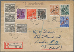 Berlin: 16 U. 24 Pf. Schwarzaufdruck Mit 2-8 U. 50 Pf. Rotaufdruck Sowie 4 Mal 1 Pf. Bauten Zusammen - Lettres & Documents