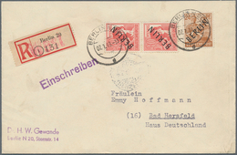 Berlin: 24 U.Paar 30 Pf. Schwarzaufdruck Zusammen Auf R-Bf. Ab Berlin N20 Vom 7.1.49 Nach Bad Hersfe - Lettres & Documents