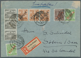 Berlin: 1949: Auslandsbrief Einschreiben DM 1,10 Ins Saargebiet Mit MiF Schwarz-Rot-Bauten I. 3 X 24 - Covers & Documents