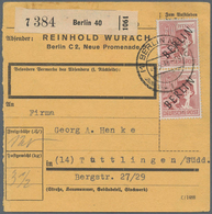 Berlin: 60 Pf. Schwarzaufdruck Im Paar Als MeF Auf Paketkarte Ab Berlin NW 40 Vom 24.9.48 Nach Tuttl - Lettres & Documents