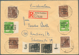 Berlin: 1948, 15 Pf Schwarzaufdruck "BERLIN" Und Weitere Marken Band/Netzaufdruck Sowie SBZ Auf Eins - Covers & Documents