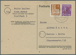 Berlin: 1950: Fernkarte Im Tarif II  10 Pf. Mit 6 Pf. Rotaufdruck Und 4 Pf. Bizone Bauten Eg Ab Schw - Covers & Documents