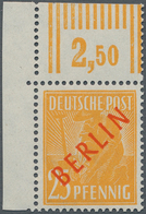 Berlin: 1949, 25 Pf Rotaufdruck Aus Der Linken Oberen Bogenecke Postfrisch, Gepr. BPP, Mi 500.- - Briefe U. Dokumente