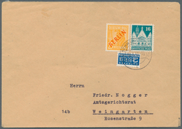 Berlin: 1950: Fernbrief über 20g  40 Pf. Mit 25 Pf. Rotaufdruck Und 16 Pf. Bizone Bauten, Dazu Notop - Lettres & Documents