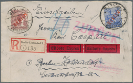 Berlin: 1949, 50 Und 60 Pf Rotaufdruck Auf R-Eilb.-Orts-Brief In Zehlendorf, Zwei Rote L1/Ra1 "ZURÜC - Lettres & Documents