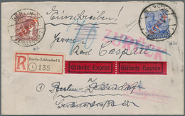 Berlin: 1949, 50 Und 60 Pf Rotaufdruck Auf R-Eilb.-Orts-Brief In Zehlendorf, Zwei Rote L1/Ra1 "ZURÜC - Briefe U. Dokumente