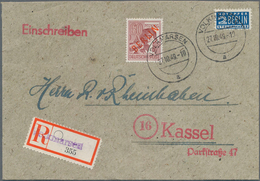 Berlin: 60 Pf. Rotaufdruck Als EF Auf R-Bf. Ab Volkmarsen Vom 27.10.49 Nach Kassel Seltene Verwendun - Lettres & Documents