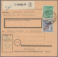 Berlin: 1949: Paketkarte über 6,3 Kg – DM 1,70 Mit 80 Pf. Rotaufdruck, 90 Pf. Bauten I Ab Berlin SW - Briefe U. Dokumente