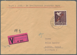 Berlin: 1950: WERTBRIEF  59g – 3000.- DM Mit DM 2.- ROTAUFDRUCK Als EF Ab Schwäbisch Gmünd 2  30.1.5 - Lettres & Documents