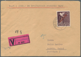 Berlin: 1950: WERTBRIEF  59g – 3000.- DM Mit DM 2.- ROTAUFDRUCK Als EF Ab Schwäbisch Gmünd 2  30.1.5 - Briefe U. Dokumente