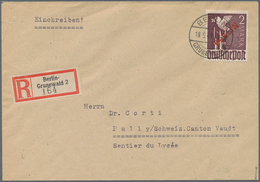 Berlin: 2 DM Rotaufdruck Als EF Auf Auslands-R-Bf. Ab Berlin-Grunewald Vom 18.5.49 In Die Schweiz Mi - Lettres & Documents