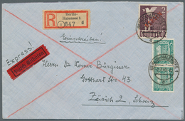 Berlin: 1949: Auslandsbrief Einschreiben Und Eilzustellung ( 50 + 60 R + 100 Eil ) Mit 2.- DM Rotauf - Briefe U. Dokumente