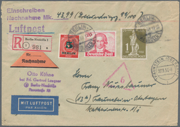 Berlin: 1949, 1 DM "UPU", 20 Pf "Goethe" U. 5 Auf 45 Pf Rot Freimarke, Portogerechte MiF Auf Nachnah - Lettres & Documents