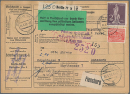 Berlin: 2 DM Stephan Mit 20 Pf. Bauten Zusammen Auf Auslands-Paketkarte Ab Berlin SW77 Vom 14.4.51 N - Lettres & Documents