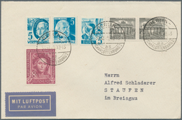 Berlin: 1949, 2x1 Pf. Berliner Bauten (Mi. 42) In MiF Mit 3 Verschiedenen 5 Pf.-Werten Französische - Covers & Documents