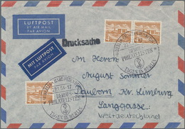 Berlin: 1954, 4 Pfg. Bauten Dreimal Als Seltene Mehrfachfrankatur Für Luftpost-Ducksache (7 Pfg. Dru - Lettres & Documents