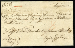 UNGVÁR 1815. Szép Portós Levél , Piros Bélyegzéssel, Tartalommal Nyíregyházára Küldve  /  1815 Nice Unpaid Letter , Red - Ukraine