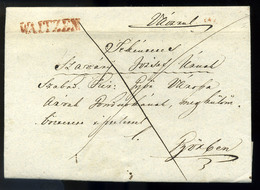 VÁC 1846. Portós Levél, Magyar Tartalommal Piros "Waitzen" és Komáromi átmenő Bélyegzéssel Győrbe Küldve /  1846 Postage - ...-1867 Voorfilatelie