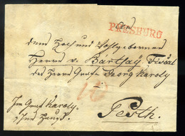 POZSONY 1832. Szép Portós Levél, Piros "Presburg" Bélyegzéssel, Pest érk. Bélyegzéssel  /  1832 Postage Due Letter Red P - Andere & Zonder Classificatie