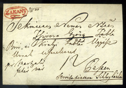 ZÁKÁNY 1843. Szép Portós Levél Tartalommal, Luxus ,piros Bélyegzéssel Pestre Küldve (G:400p)  /  1843 Nice Unpaid Letter - ...-1867 Voorfilatelie