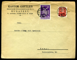 BUDAPEST 1937. Céges Levél Prágába, Vásár-arcképek Vegyes Bérmentesítéssel  /  Corp. Letter To Prague, Market-portraits  - Briefe U. Dokumente