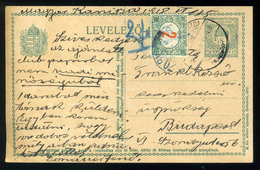 MAGYARKANIZSA 1918. 8f Díjjegyes Levlap Budapestre 2f Portózással  /  1918 8f Stationery P.card To Budapest 2f Unpaid - Oblitérés