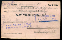 SZOLYVA I.VH Tábori Posta Levlap Budapestre  /  WW I FPO P.card To Budapest - Used Stamps