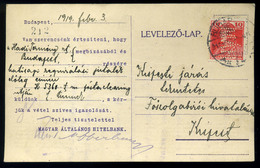 BUDAPEST 1918. Levlap Céglyukasztásos Bélyeggel  /  P.card Corp. Punched Stamp - Used Stamps