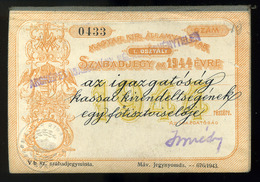 1944. MÁV Szabadjegy , I. Oszt.  /  Hun.Nat.Rail Free Ticket 1st Class - Ohne Zuordnung