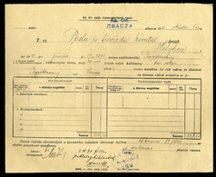 CSÁCZA 1911. Értesítés Egy 20000 Kg-os Csomag 5K80f -es Pótfizetéséről  /  Notification Concerning The Additional Fee Of - Oblitérés