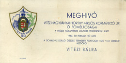 KASSA 1940. Vitézi Bál, Dekoratív Meghívó  /  Vitéz Ball Decorative Inv. - Unclassified