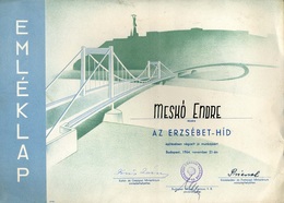 BUDAPEST 1964. Emléklap Az ERZSÉBET-HÍD építésért + Meghívó  /  Memorial Card For The Construction Of The Erzsébet Bridg - Unclassified