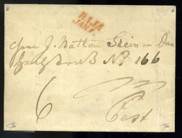 BAJA 1846. Portós Levél, Piros Bélyegzéssel Pestre Küldve, Héber Nyelvű Tartalommal.Korai Judaica!  /  1846 Unpaid Lette - ...-1867 Prephilately