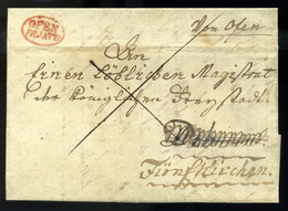 BUDA 1844. Levél Tartalommal Piros "OFEN FRANCO" Bélyegzéssel Pécsre, érk. Bélyegzéssel  /  Letter Cont. Red Pmk To Pécs - ...-1867 Prephilately