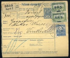 1919. 01. 17. Túlélő Magyar-horvát Kétnyelvű értékcsomag Szállítólevél, SHS  Parlament 80 Fillér Függőleges Pár  és Magy - Used Stamps