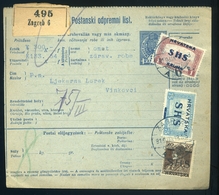 1919. 01. 18. Túlélő Magyar-horvát Kétnyelvű Utánvételes érték-csomag Szállító Levél SHS  Parlament 75 Fillér +1 Korona  - Used Stamps