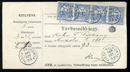 TISZAPALKONYA 1912. Távbeszélő Jegy 4*25f  /  Telephone Ticket - Used Stamps