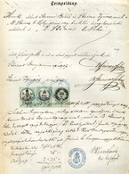 BUDAPEST 1876. Közjegyzői Okirat Három Címletű Okmány Bélyegekkel  /  Notary Document 3 Decomination Stamp Duty - Non Classés