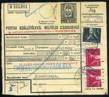 BUDAPEST 1947. Csomagszállító (1945 Előtti Típus) Kiegészítéssel Simontornyára Küldve  /  1947 Parcel P.card (pre 1945 T - Brieven En Documenten