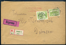 BUDAPEST 1933. Expressz-ajánlott Levél Repülő 1P + P-f 46f Bérmentesítéssel Debrecenbe  /  1933 Express-reg Letter Airpl - Covers & Documents