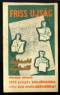 SZÁMOLÓ CÉDULA  Régi Reklám Grafika , Friss Ujság  /  COUNTING CARD Vintage Adv. Graphics, Fresh Newspaper - Unclassified