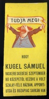 SZÁMOLÓ CÉDULA  Régi Reklám Grafika , Kugel Sámuel  /  COUNTING CARD Vintage Adv. Graphics, Sámuel Kugel - Zonder Classificatie