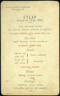 MENÜKÁRTYA 1887. Székesfehérvár, Magyar Király Száloda  /  MENU CARD 1887 Hun. Roy. Hotel - Zonder Classificatie